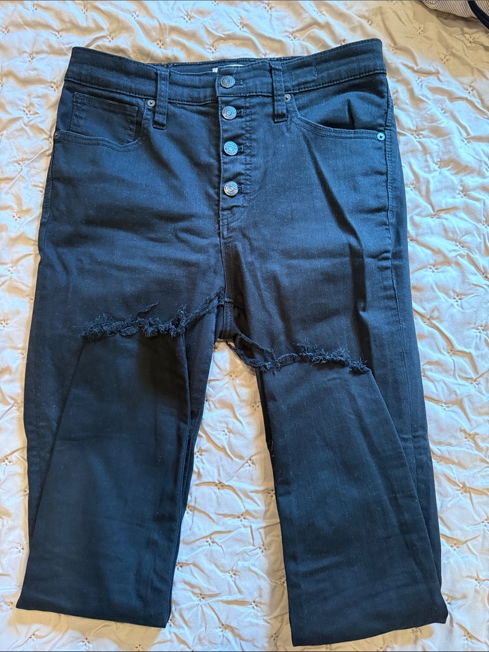 Madewell Black High-Rise Button-Fly Distressed Jeans